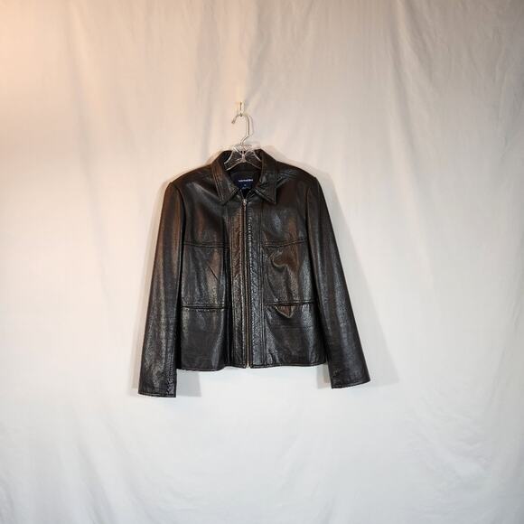 MY WEEKEND CLOTHES Black Leather Jacket Pockets Womens Extra Small XS FLAWED - Picture 1 of 12